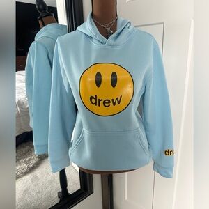 Drew Smiley Hoodie- light blue Small